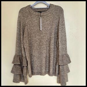 NWT Ruffle Sleeve Pullover Sweater Taupe Beige by Love Token Womens Sz XL